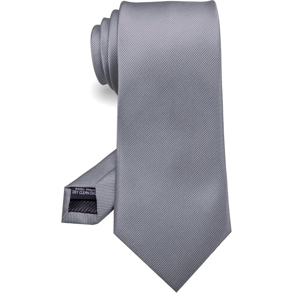 Men's Grey Solid Pure Color Imported Silk Blend Formal Neck Ties
